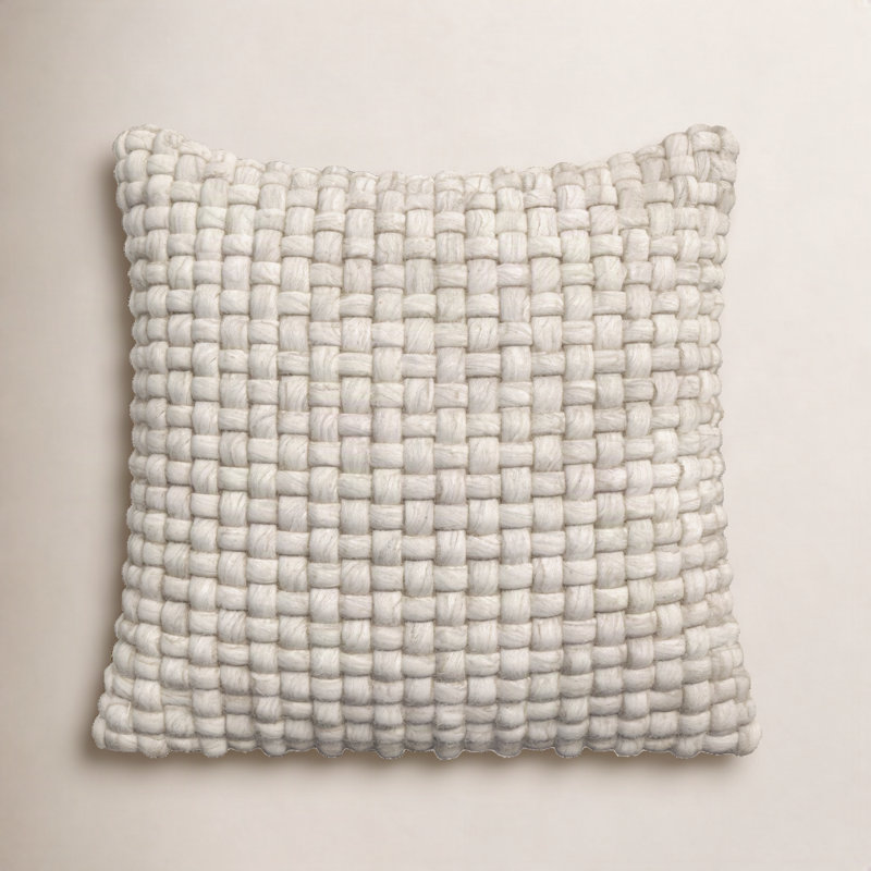 Belel Wool, Cotton Throw Pillow, Beige, 22" x 22", Pillow Cover Only - No Insert