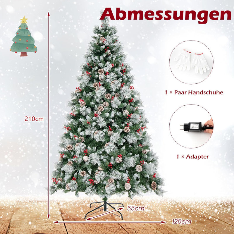 Lighted Artificial Pine Christmas Tree, 210cm H