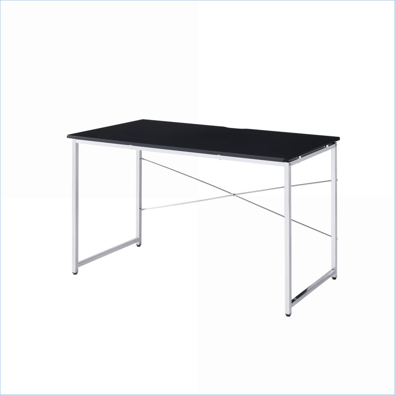 Desks, Modern Black &amp; Chrome Writing Desk with 4-Tier Shelf, 28.5"H x 47.5"W x 24.5"D | Wood+Metal | Black+Silver