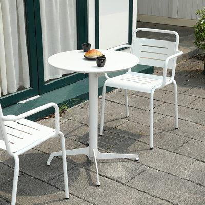 Table pliante ronde blanche - 23,6 po x 23,6 po x 29,5 po intérieur et extérieur en métal résistant à la rouille, imperméable, robuste en forme de X, facile à plier et à ranger