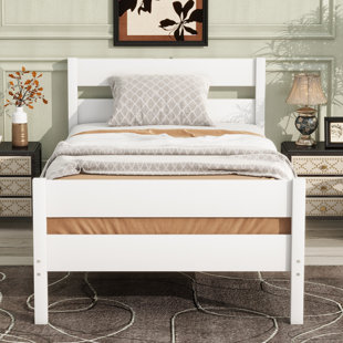 Lit simple avec tête et pied de lit, structure en bois d'hévéa massif, design minimaliste avec rangement, blanc