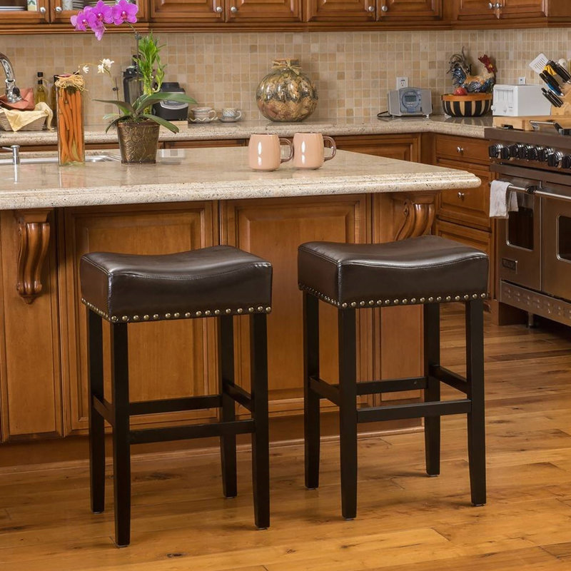 30-inch Backless Brown Leather Counter Stool (Set of 2)