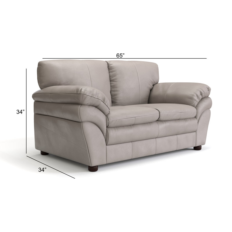 65" Genuine Leather Pillow Top Arm Loveseat, Grizzy