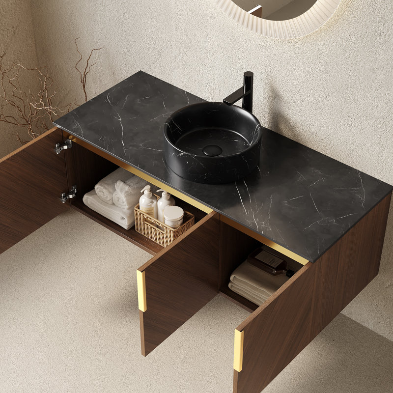 Meuble-lavabo flottant 48 po avec lavabo rond en céramique, 48"