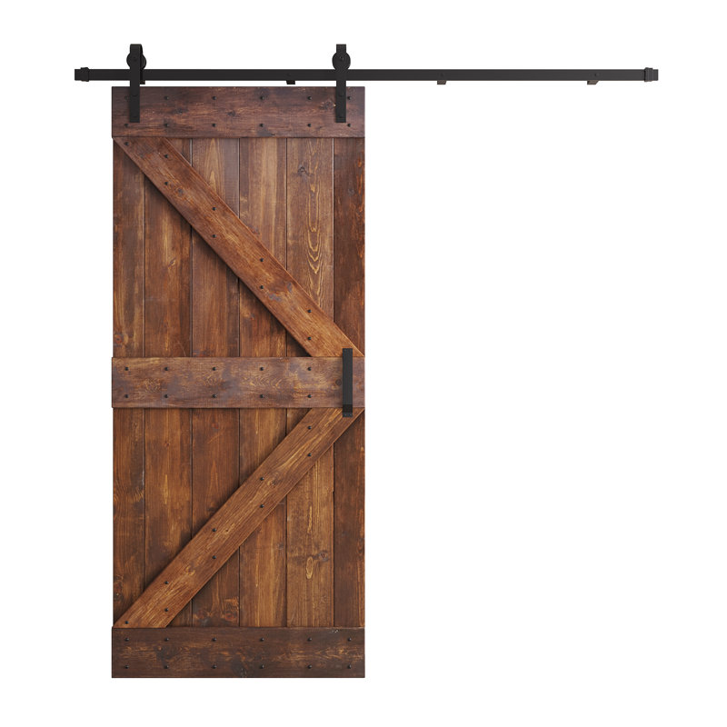 Porte de grange nouée à panneaux en bois et métal K Series, Noyer foncé, 36 po x 84 po