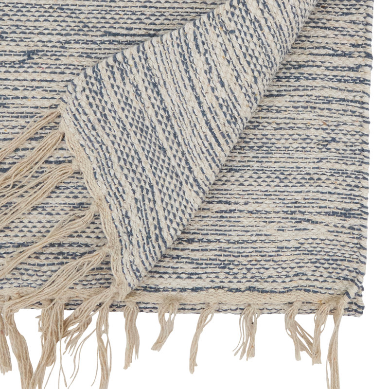 Blue Delicate Handloom Table Runner With Fringe, 16" W x 120" L, 1