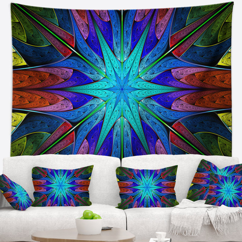 Vitrail abstrait avec tapisserie multicolores stars, H 32 po x l 39 po