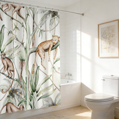 Ensemble de 1 rideau de douche animaux de la forêt, tissu de polyester imperméable 72 po x 72 po avec œillets en métal et 12 crochets, rideau à imprimé ours et cerf sur le thème de la forêt