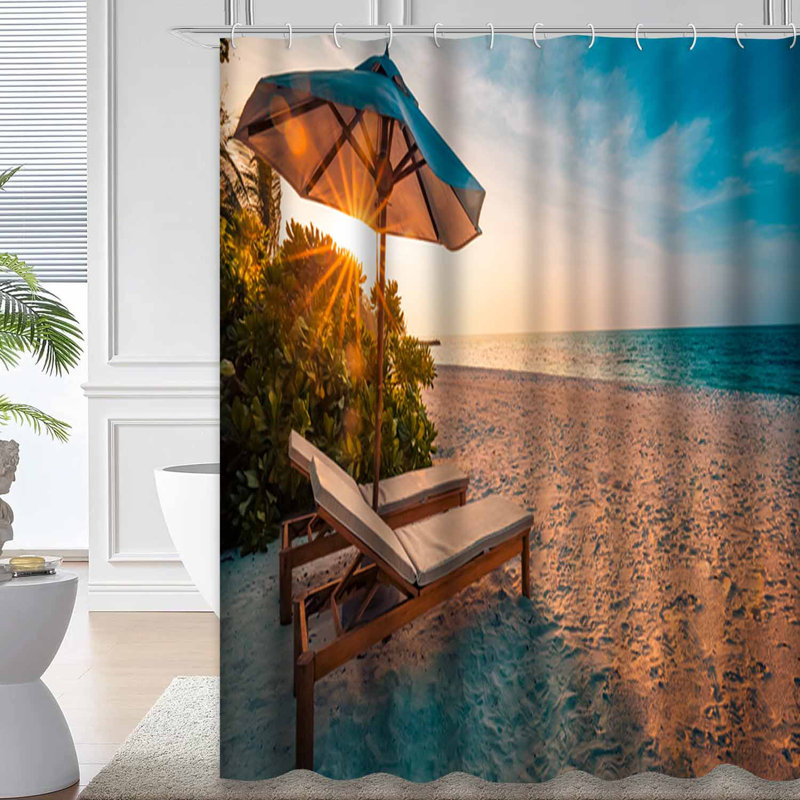 Rideau de douche avec 12 crochets Beach Sunset, L 72 po x l 72 po