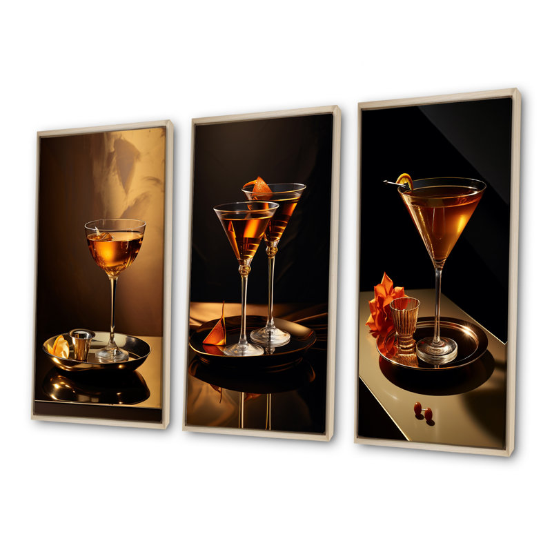 Soirée Sidecar - cocktail en bronze, Cadre flottant brun, H 40 po x l 60 po
