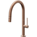 Poetto Pull Down Kitchen Faucet With Button Sprayer Low Arc Spout