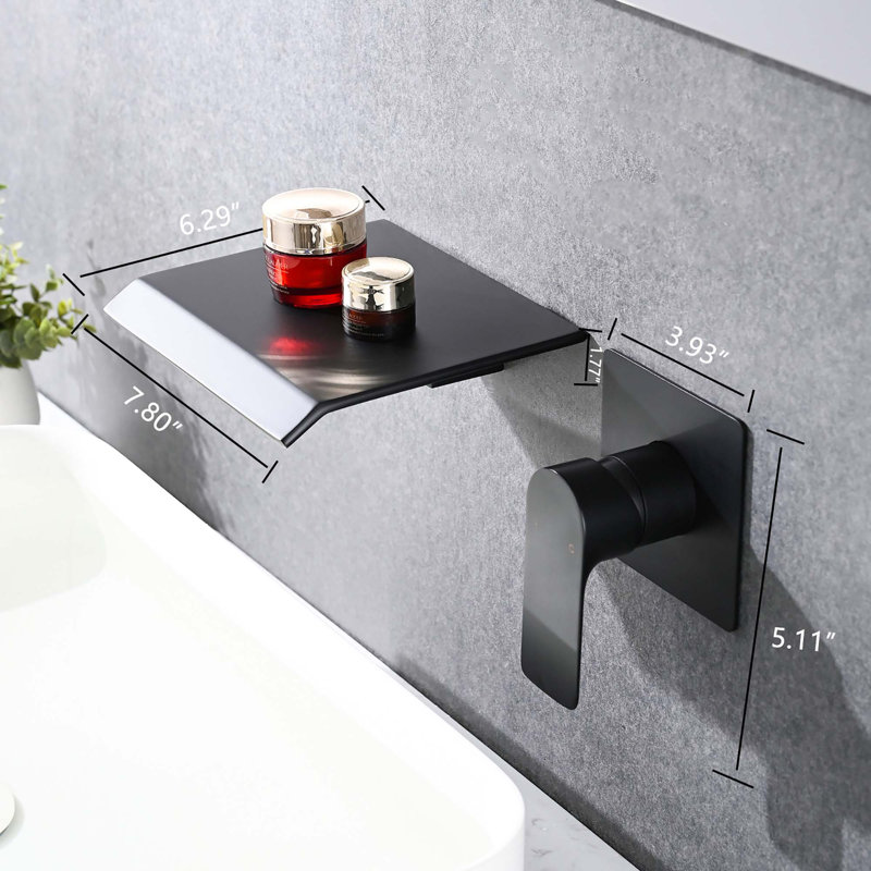 Robinet de lavabo de salle de bain mural à poignée simple avec valve brute, Noir mat