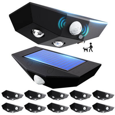Solar Fence Lights 12 Pack, Motion Sensor Outdoor Light with 3-Sided Lighting, 50 Lumens Solar Lights Outdoor Waterproof with 6000K/3000K Mode for Fence/Deck/Patio/Pool