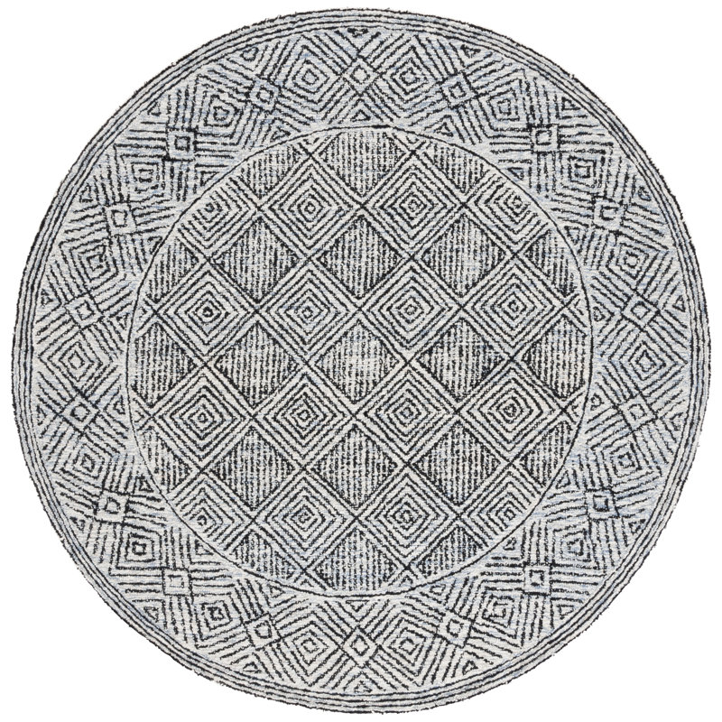 Ebony Hand Tufted Wool Pile Geometric Rug, Round 6'
