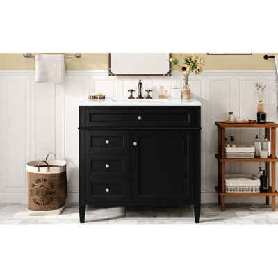 Meuble-lavabo moderne avec lavabo, meuble-lavabo 36 po. 2 tiroirs et bec basculant. Noir. Espace abondant pour les fournitures Lavabo, look. Articles de salle de bain avec rangement suffisant
