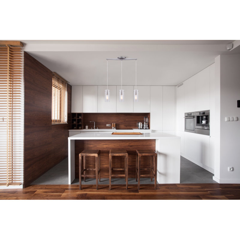 Luminaire suspendu pour îlot de cuisine 3 lumières Omak, Nickel brossé