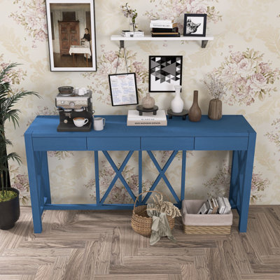 Console à 4 tiroirs en placage d'acacia avec rangement ouvert