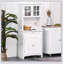 Élégant buffet avec huche, armoire de rangement pour garde-manger avec porte vitrée encadrée, tiroir et espace pour micro-ondes, blanc-416940666