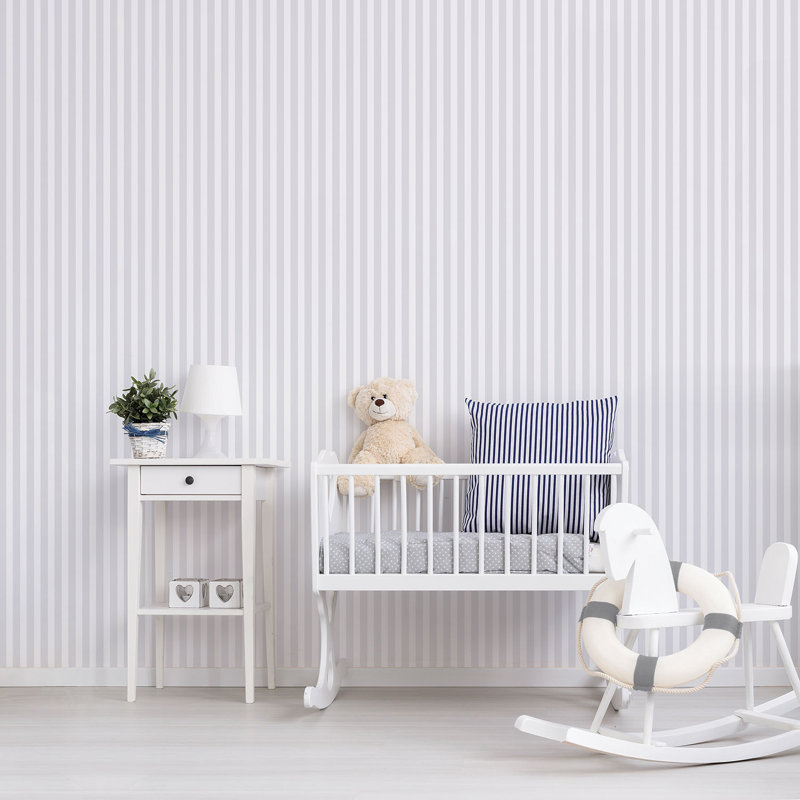 Rouleau de papier peint à rayures moyennes L 33 pi x l 21 po Just 4 Kids 2, Gris clair