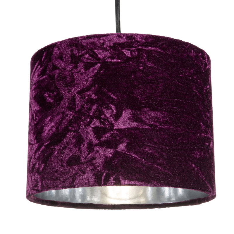 Modern Crushed Velvet Lamp Shade with Shiny Paper Inner, Purple, 15cm H x 20cm W x 20cm D
