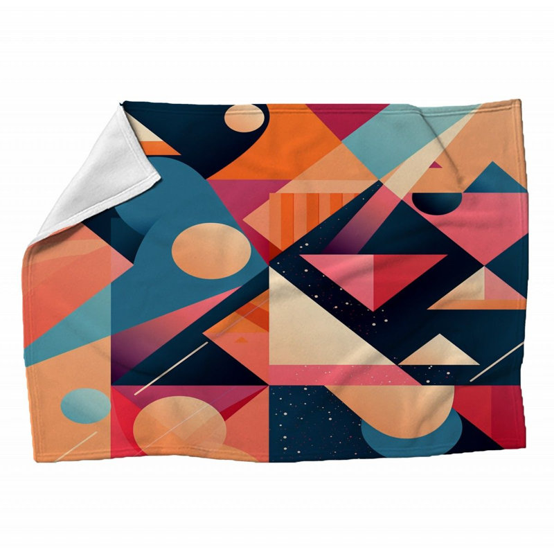 Machine Printed Throw Blanket, 60" L x 50" W, Abstract, Red/Orange/Blue/Black