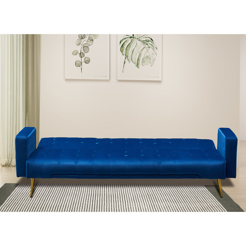 Verdeen Twin 74'' Velvet Convertible Sofa, Blue Velvet
