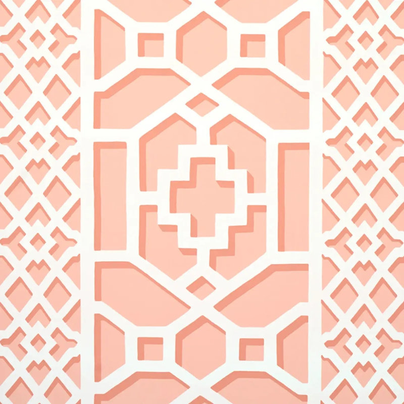 Zanzibar Trellis Wallpaper, Coral/White