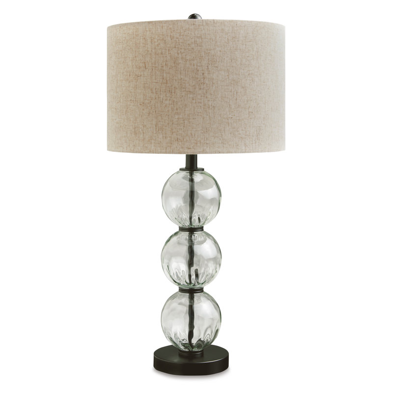 Black Glass and Metal Table Lamp Set with Drum Shade