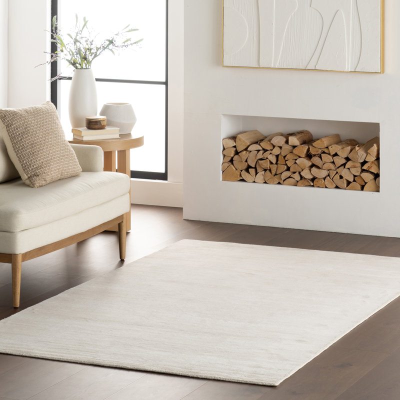 Alva Sand Hand Loom Knotted Viscose Rug, Rectangle 7'6" x 9'6"