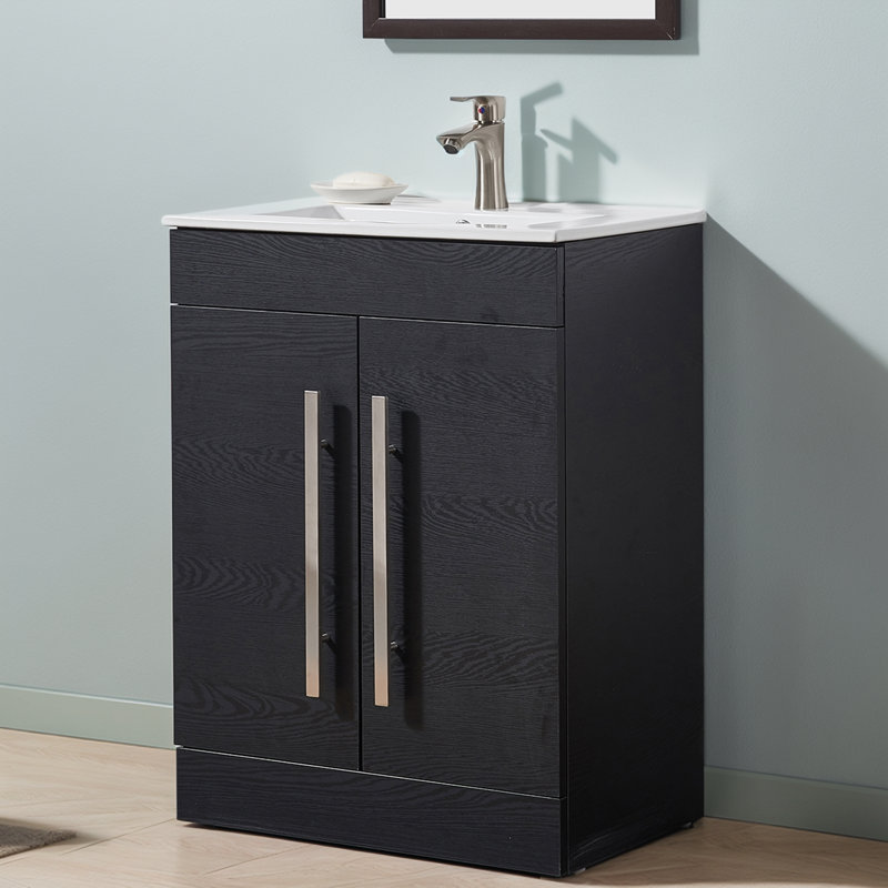 Lavabo de salle de bain autoportant 24 po à cylindre simple avec lavabo en céramique et grain de bois 24 po