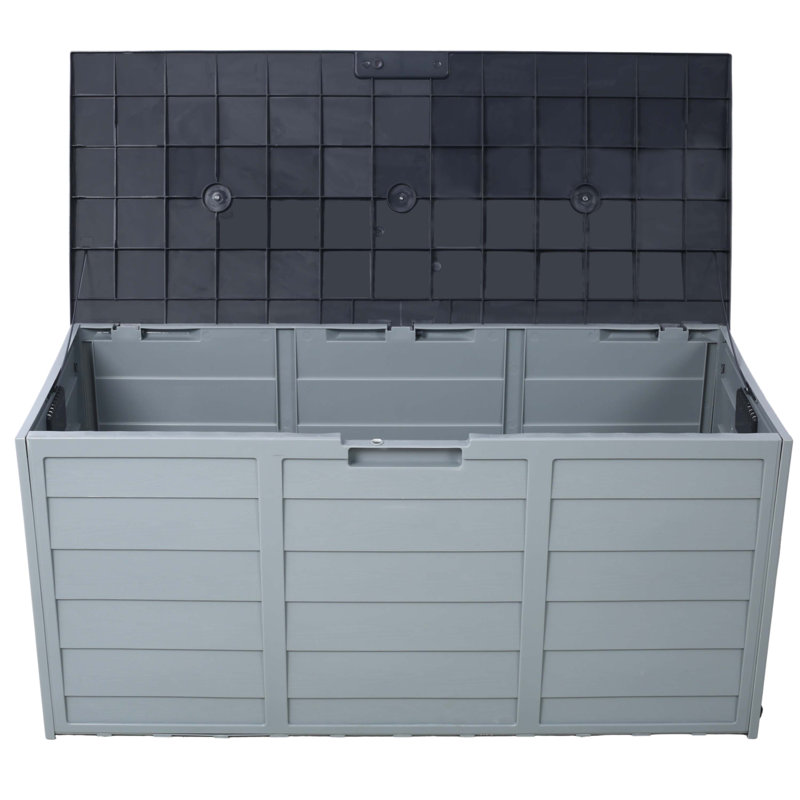 All Weather UV Pool Deck Box Storage Shed Bin Backyard Patio Outdoor with Wheel, 75 Gallon Resin Deck Box-Organization and Storage for Patio Furniture Outdoor Cushions,Garden Tools and Pool Toys