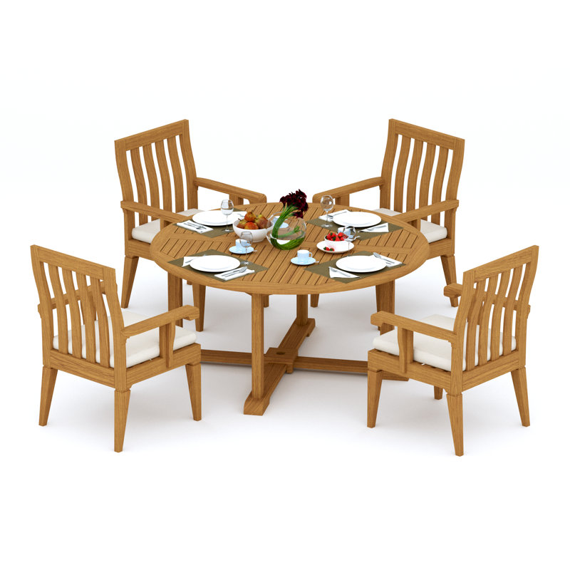 6 Seats 7 Pcs Grade-A Teak Wood Dining Set: 60" Round Table And 6 Caranas Arm Chairs #11Ca1206, 4