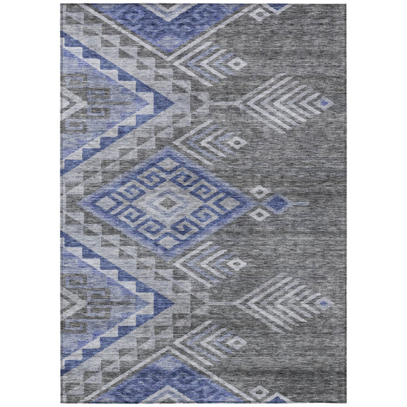 Tapis intérieur / extérieur lavable 10 pi x 14 pi étain et bleu Southwestern
