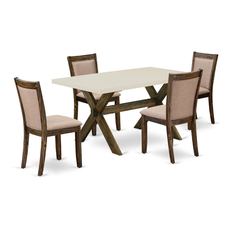 L'ensemble de 5 pièces pour coin-repas pour 4 personnes comprend une table de salle à manger rectangulaire avec des pieds en X et 4 chaises de salle à manger Parsons en tissu kaki foncé