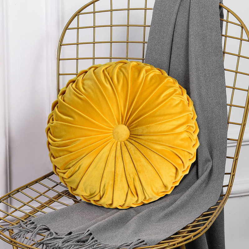 Echo Buttons Velvet Throw Pillow, Yellow