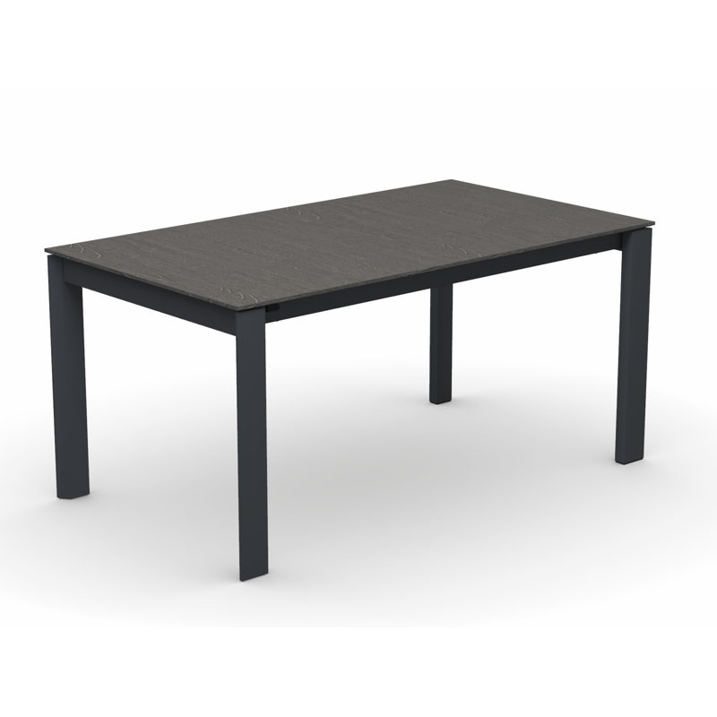 Eminence Extendable Solid Wood Dining Table, Matte Optic White, 35.5" W x 51.25" L, Beton Gray Melamine