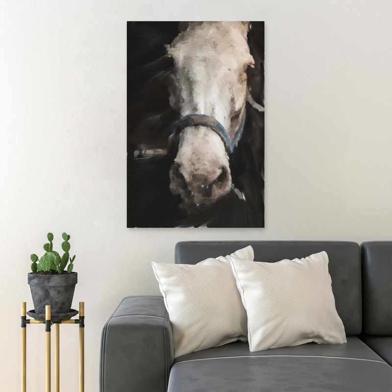 Portrait of White Horse - 1 pièce, reproduction d'art graphique sur toile tendue, L 24 po x H 36 po