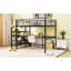 Lit mezzanine double en métal avec bureau et échelle de rangement latérale, noir