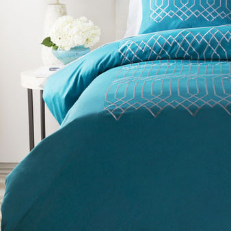 Plaza Cotton Geometric Shapes Duvet Cover, Twin, Light Blue