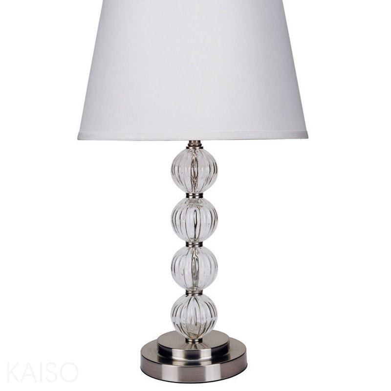 Lampe de table en métal de 28,5 po de hauteur avec finition en nickel satiné et orbe, abat-jour en lin