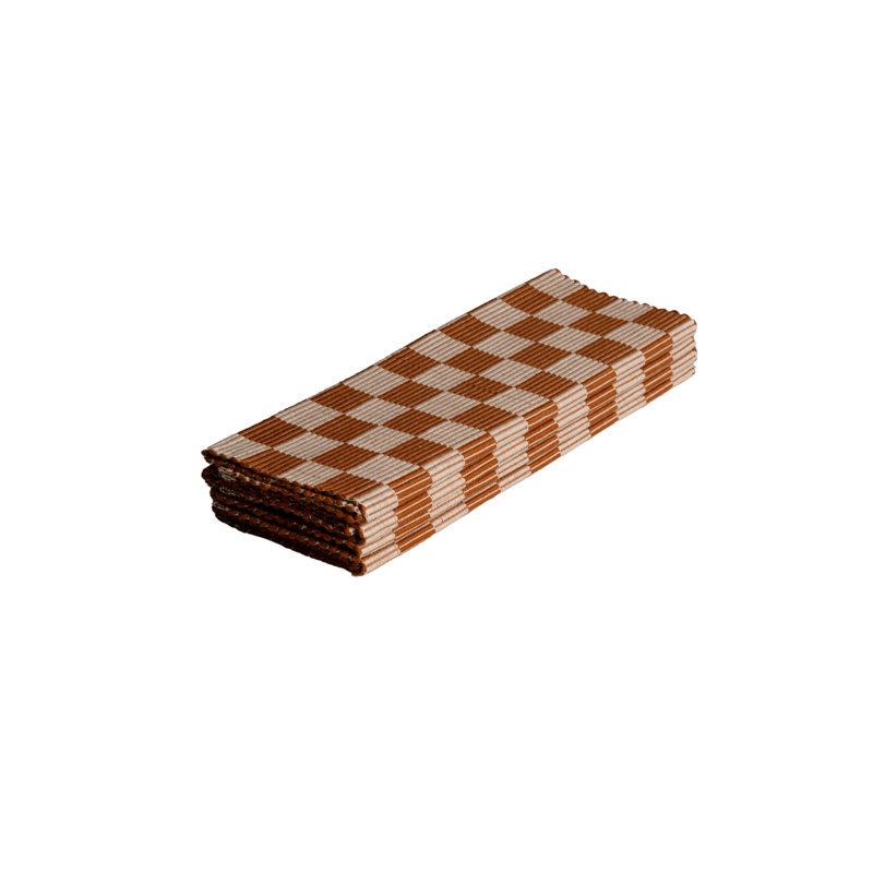 S/4 Handloomed Checkered Placemats, Brown