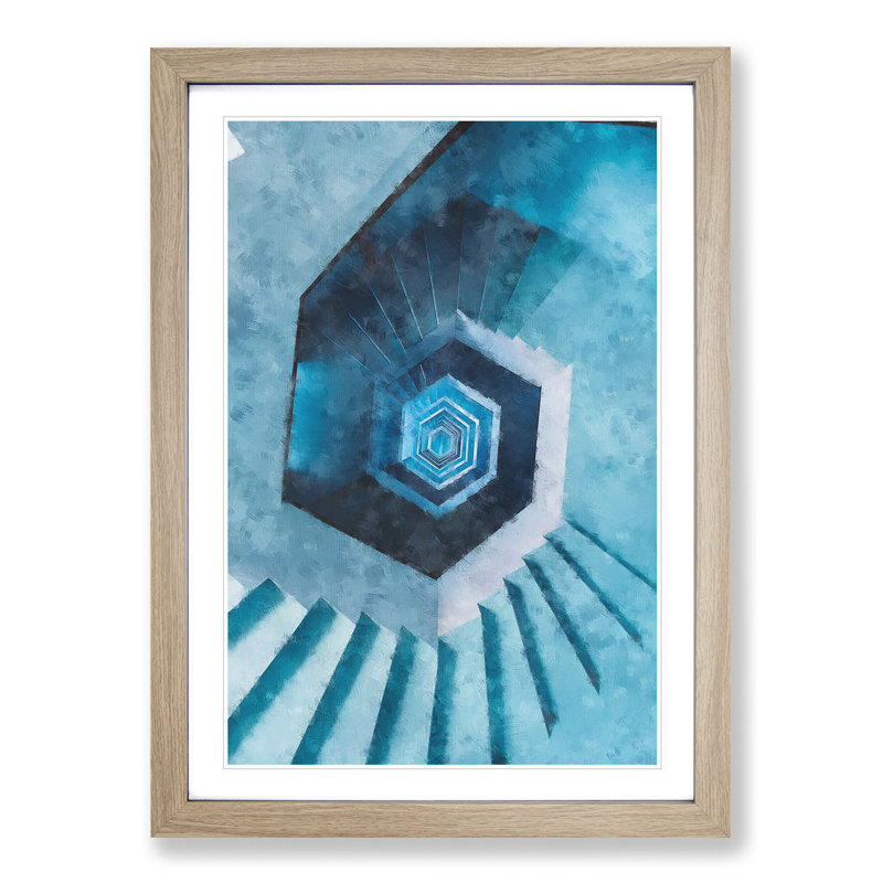 Endless Staircase - Single Picture Frame Painting on MDF, Oak Framed, 63cm H x 45cm W x 2cm D