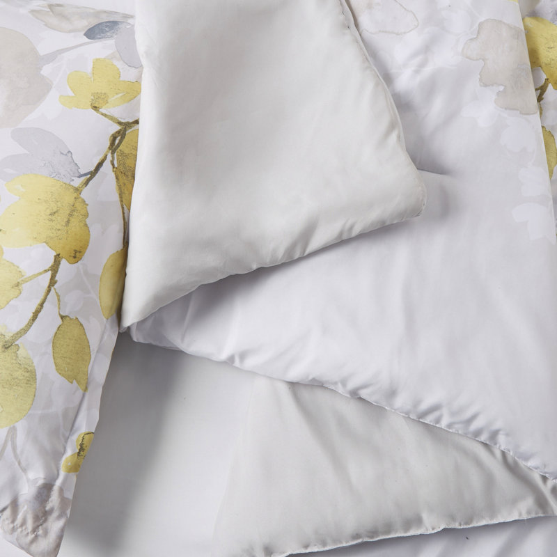 Édredon et draps doux - Motif de feuille jaune et gris délicat avec impression, Grand édredon et 8 pièces supplémentaires
