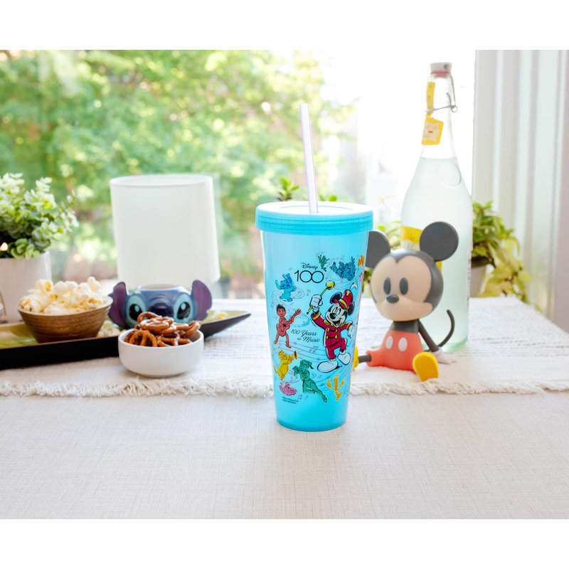 Gobelet avec couvercle et paille à changement de couleur Disney 100 Mickey Mouse | Peut contenir 20 onces