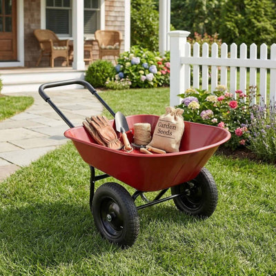 Heavy Duty Wear Resistant 2 Tire Utility Dolly Garden Cart Wheelbarrow With Non Slip Handle For Yard Patio Gardening Supplies Moving Transport Use