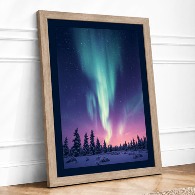 Aurora Over Silent Forest Scandinavian - Framed Print