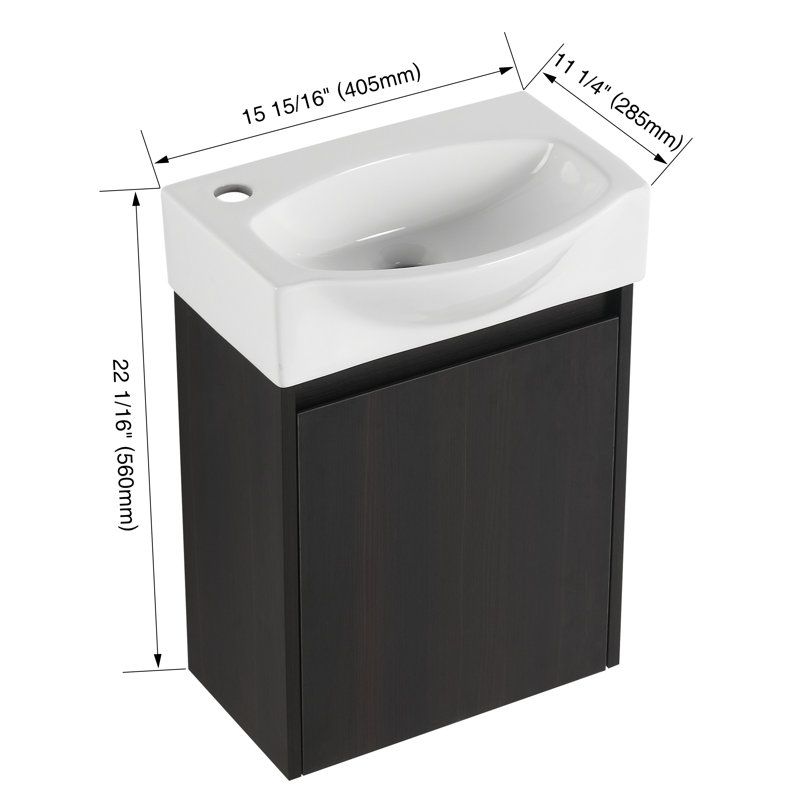 Charmant meuble-lavabo de 16 po avec lavabo en céramique et assemblage facile, Noir