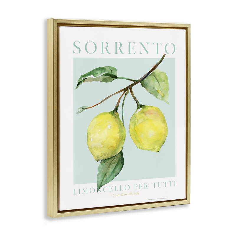 «Sorrento Lemon Branch», art mural encadré flottant par Reinders, Cadre flottant métallique doré, H 31 po x l 25 po