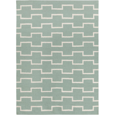 Tapis d'intérieur réversible en laine tissé à plat à la main vert menthe Clavelle
