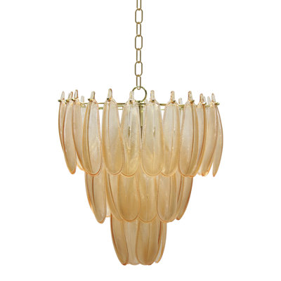 Metal Chandelier With Hanging Feather-Shaped Glass